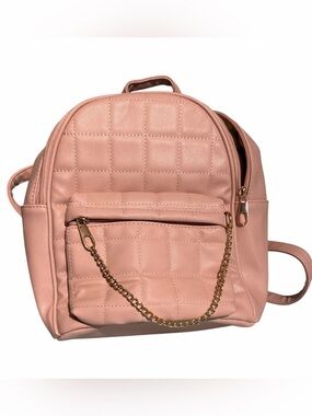 Essen Bella Pink Quilted Mini Backpack with distinct gold chain on front pocket